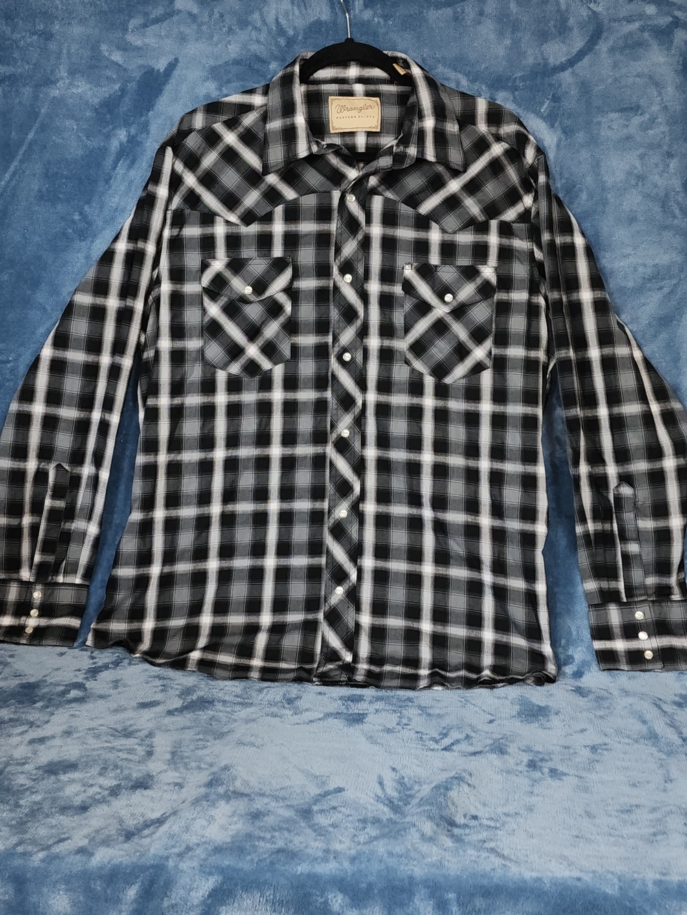 Wrangler Black & White Plaid Snap-Front Western Shirt